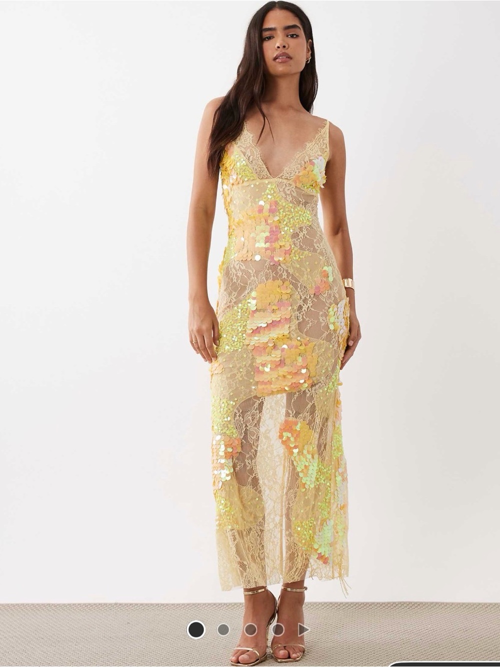 ASOS Yellow Sequin Lace Maxi Dress